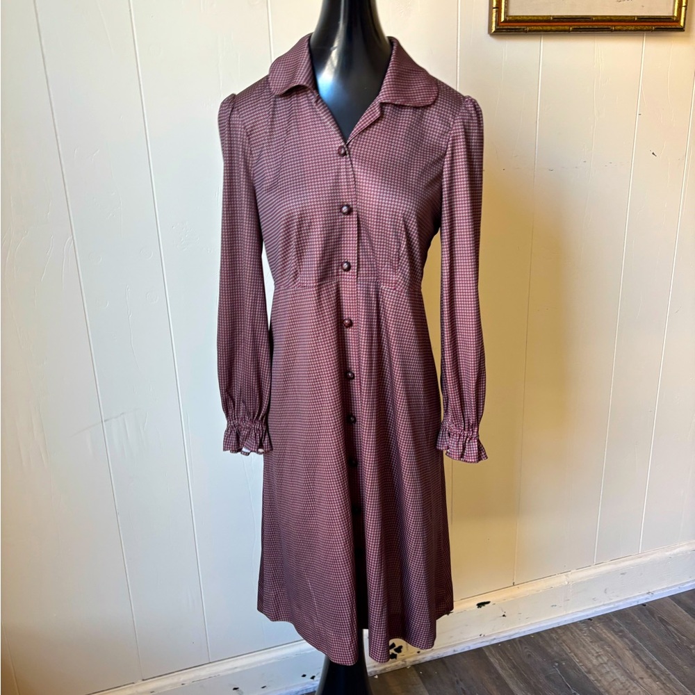 Brown Maroon Vintage Houndstooth Long Dress